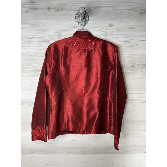 Chicos Jacket Womens Size 1 Red Embroidered Sequin Dressy Evening Blazer - Picture 8 of 8